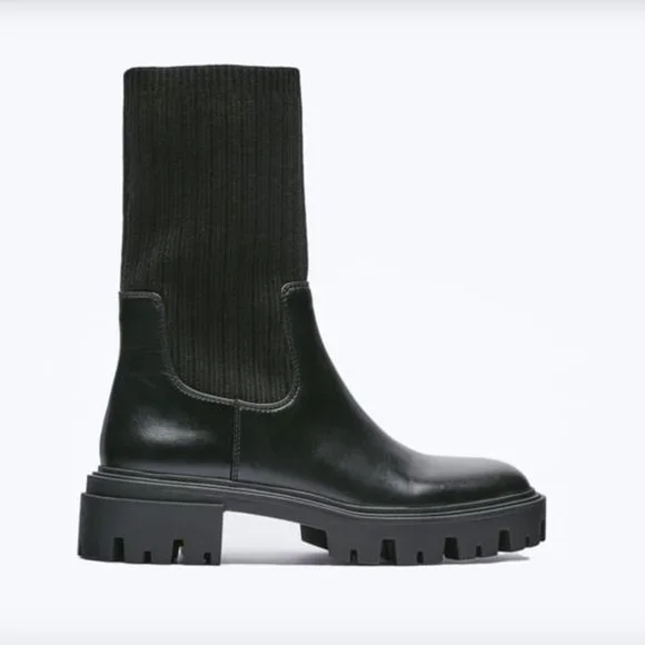 ZARA Lug Sole Chelsea Sock Boot In Black - Picture 2 of 8